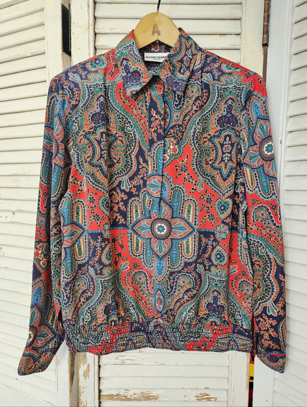 Vintage 80s Alfred Dunner Paisley Print Blouse With Elastic Waistband S/M/8